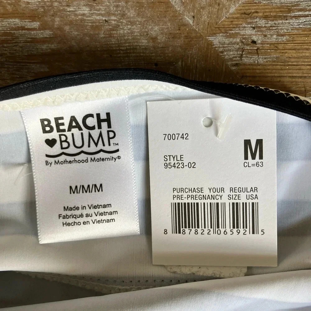 NWT Motherhood Maternity Beach Bump One Piece Swimsuit Black White Stripe Halter - Picture 5 of 8